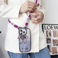 Glitter Bear Shoulder Strap Camera Stand Holder Case for iPhone 14 13 12 series