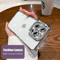 Glitter Diamond Camera Protector Silicone Case for iPhone 14 13 12 series