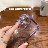 Glitter Diamond Camera Protector Silicone Case for iPhone 14 13 12 series