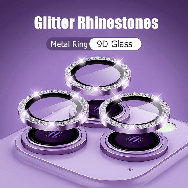 Glitter Diamond Tempered Glass Camera Metal Ring for iPhone 14 13 12 series