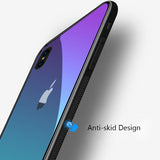 For iPhone X XS Max Gradient Color Tempered Glass Silicone Frame Case