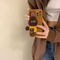 Cute Dog Biscuit Case With Plush Hand Strap For iPhone 14 13 12 series