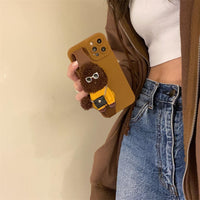 Cute Dog Biscuit Case With Plush Hand Strap For iPhone 14 13 12 series