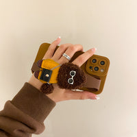 Cute Dog Biscuit Case With Plush Hand Strap For iPhone 14 13 12 series