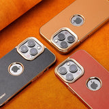 High-End Leather With Metal Camera Protection Business Case For iPhone 15 14 13 12 series