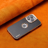 High-End Leather With Metal Camera Protection Business Case For iPhone 15 14 13 12 series