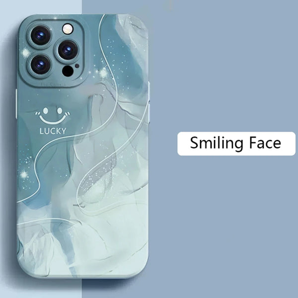 Simple Style Gradient Smile Face Shockproof Soft Bumper Case For iPhone 15 14 13 series