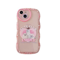 Loving Kittens Lucky Cute Club Pink Heart Transparent Soft Case For iPhone 14 13 12 series