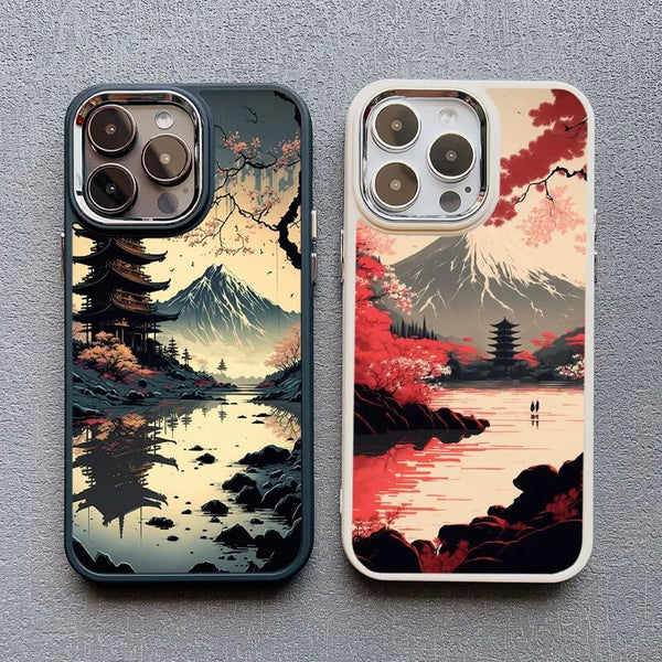 Japanese Aesthetic Mount Fuji Landscape Silicone Case For iPhone 15 14 13 series