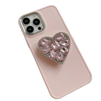 Cute Pink White Soft Case With Jewelled Heart Bracket For iPhone 14 13 12 series