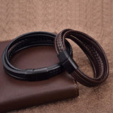 Fashion Genuine Leather Bracelet Men Stainless Steel Bracelets Braided Rope Chain for Male Jewelry Vintage Gifts