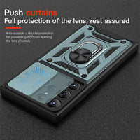 Armor Shockproof Case With Slide Camera Lens Protection and Ring Holder Kickstand for Samsung S24 series