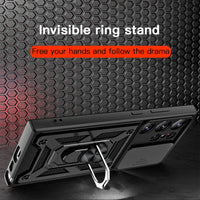 Armor Shockproof Case With Slide Camera Lens Protection and Ring Holder Kickstand for Samsung S24 series