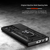 Armor Shockproof Case With Slide Camera Lens Protection and Ring Holder Kickstand for Samsung S24 series