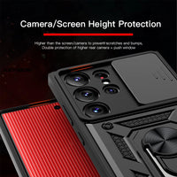 Armor Shockproof Case With Slide Camera Lens Protection and Ring Holder Kickstand for Samsung S24 series