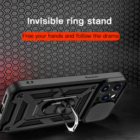 Slide Camera Lens Protection Ring Holder KickStand Shockproof Case for iPhone 15 14 13 12 series