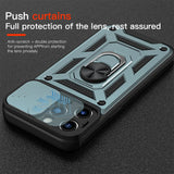 Slide Camera Lens Protection Ring Holder KickStand Shockproof Case for iPhone 15 14 13 12 series