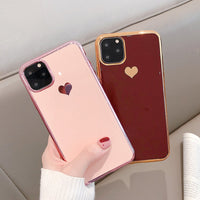 Electroplated Love Heart Phone Case Soft TPU Silicone Back Cover For iPhone 11 Pro Max