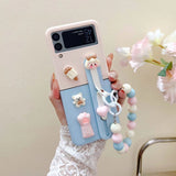 Cute Girl Kawaii Case With Wristband Bracket Holder and Beads Strap For Samsung Galaxy Z Flip 4 3