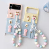 Cute Girl Kawaii Case With Wristband Bracket Holder and Beads Strap For Samsung Galaxy Z Flip 4 3