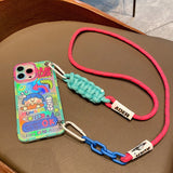 Cute Graffiti Crossbody Lanyard Soft Silicone Case For iPhone 14 13 12 series