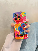 Korean 3D Graffiti Flower Cute Full Lens Protective Soft Case For iPhone 14 13 12 series