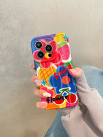 Korean 3D Graffiti Flower Cute Full Lens Protective Soft Case For iPhone 14 13 12 series