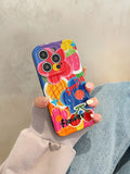 Korean 3D Graffiti Flower Cute Full Lens Protective Soft Case For iPhone 14 13 12 series