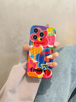 Korean 3D Graffiti Flower Cute Full Lens Protective Soft Case For iPhone 14 13 12 series