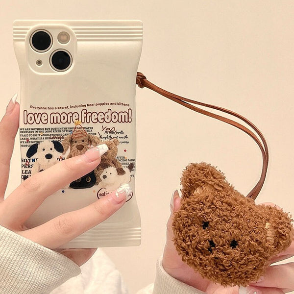 Korean Cartoon Dog Plush Bear Case For iPhone 14 13 12 series