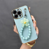 Korean Flower Bracelet Plating Silicone Soft Case For iPhone 15 14 13 12 series