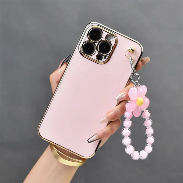 Korean Flower Bracelet Plating Silicone Soft Case For iPhone 15 14 13 12 series