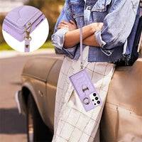 Crossbody Lanyard Vertical Flip Leather Wallet Card Metal Ring Case for Samsung Galaxy S23 S22 S21 Ultra Plus