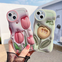 Large Wave Border Silicone Tulip Case For iPhone 14 13 12 series