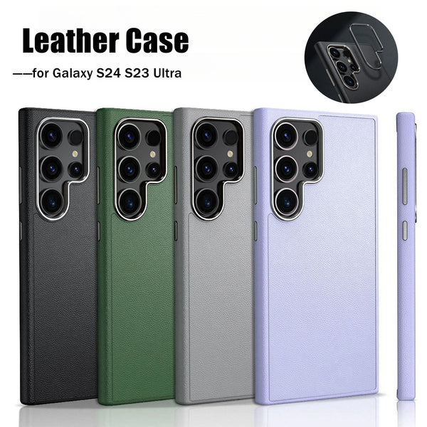 Solid Color Gorgeous Leather Case With Lens Protection for Samsung Galaxy S24 series