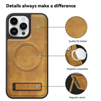 2024 Leather Hidden Stand Magsafe Phone Case For iPhone 15 14 13 Series