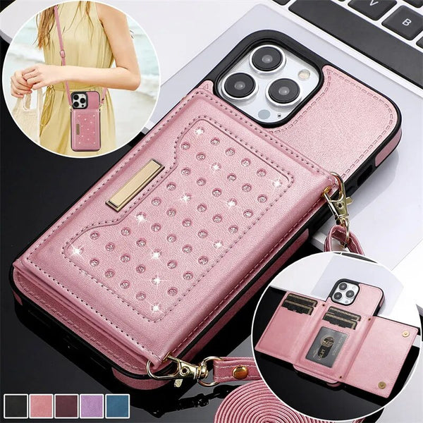 Crossbody Lanyard Flip Leather Wallet Card Holder Case For iPhone 15 14 13 12 series