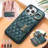 Crossbody Lanyard Flip Leather Wallet Case With Metal KickStand Ring for iPhone 15 14 13 12 series