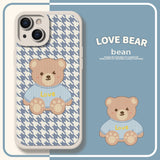 Love Bear Stripped Color Case For iPhone 14 13 12 series