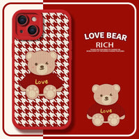 Love Bear Stripped Color Case For iPhone 14 13 12 series