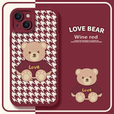 Love Bear Stripped Color Case For iPhone 14 13 12 series