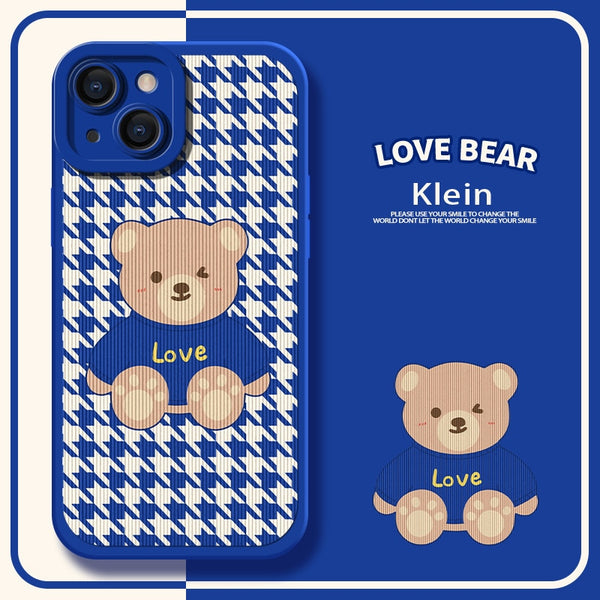 Love Bear Stripped Color Case For iPhone 14 13 12 series
