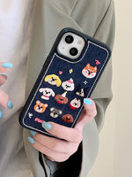 Lovely Puppy Dogs Embroidered Denim Fabric Shockproof Case For iPhone 15 14 13 12 series