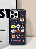 Lovely Puppy Dogs Embroidered Denim Fabric Shockproof Case For iPhone 15 14 13 12 series