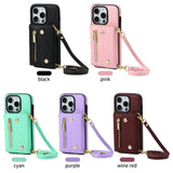 Luxury Leather Card Holder Case With Detachable Lanyard For iPhone 15 14 13 12 series