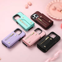 Luxury Leather Card Holder Case With Detachable Lanyard For iPhone 15 14 13 12 series