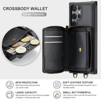 Luxury 2 in 1 Crossbody Strap Leather Wallet Case For Samsung Galaxy S23 S22 S21 series