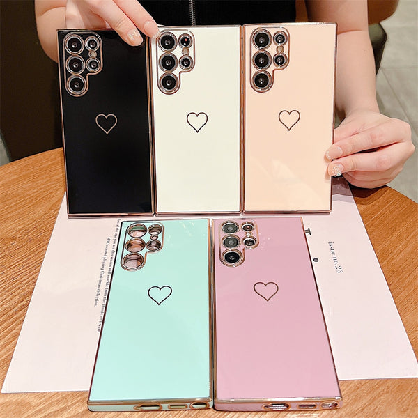 Heart Leaf Clover Pattern Cute Solid Color Case for Samsung Galaxy S23 S22 Ultra Plus