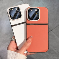 Luxury Bumper Camere Lens Full Protection Plating PU Leather Case For iPhone 14 13 series