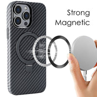 Luxury Carbon Fiber Texture Bracket Ring Magnetic Stand Magsafe Wireless Charging Case For iPhone 14 13 series